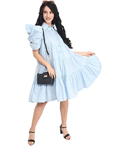 Image of Women's Power Shoulder Dress Plain Cotton Blend Western Dress