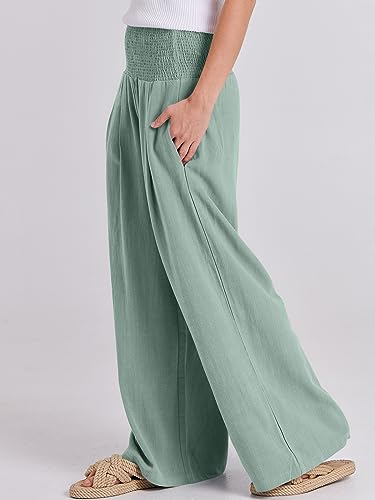 Image of ANRABESS Women Linen Palazzo Pants Summer Boho Wide Leg High Waist Casual Lounge Pant 2026 Beach Travel Vacation Outfits