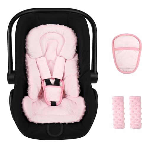 Image of Jundetye Infant Car Seat Insert Boy Girl, 3 in 1 Newborn Carseat Insert with Strap Pads,Car Seat Head Support for Baby Strollers, Swings, and Bouncers,Comfortable and Machine Washable, Pink