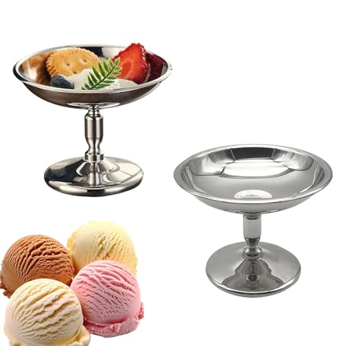 2 Pièces Tasses Crème Glacée Acier Inoxydable, Tasses En Métal Pour Crème Glacée, Bol Dessert Métal Qualité Alimentaire, Coupe à Glace Contenants,...