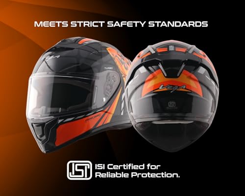 Image of Vega VF 10 Turbo Squad Full Face Riding Helmet with Shock-Absorbing Liner, Dual Tone Design, Lightweight Build, Aerodynamic Fit, Ventilated Interior, and Modern Black Orange Styling Black Orange -M
