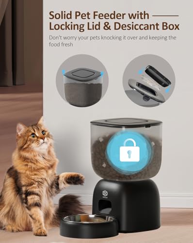 Automatic-Cat-Feeder-and-Dog-Water-Fountain-Set-with-Pet-Food-Bowl-Wired-or-Battery-Operated-Smart-Portion-Control-Timer-Locking-Lid-Voice-Recorder-Black