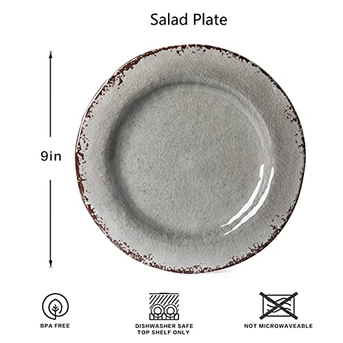 Lehaha 9 Inch Gray Melamine Plate 6 Piece Set, Farmhouse Salad/Dessert Plates thumb #5