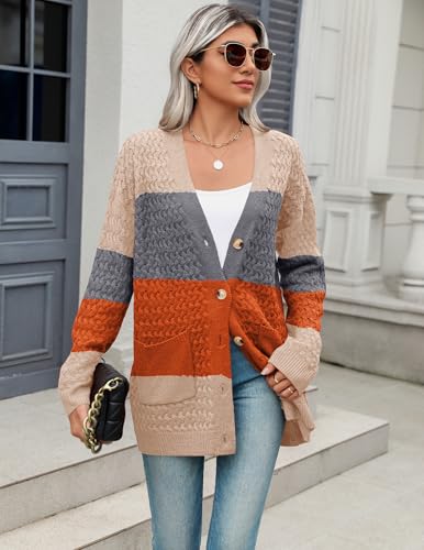 Zeagoo Womens 2025 Long Sleeve Chunky Cable Knit Fall Cardigans Sweaters Button Down Open Front Outerwear with Pockets2