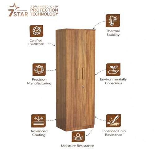 Image of Amazon Brand - Solimo Duo S Engineered Wood 2 Door Wardrobe for Bedroom | Compact Clothes Storage Cabinet with Multiple Shelves | Space Saving Cupboard | 1 Year Warranty - Leon Teak