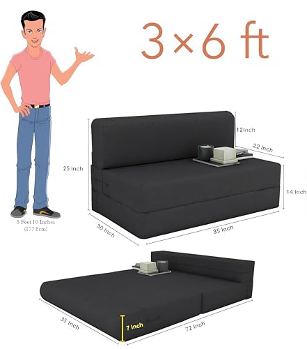 Image of Foldable One Seater Sofa Cum Bed, Sofa Bed 3 X 6 Feet, Velvet Fabric- Washable Cover- Including 1 Cushion Perfect for Home & Office for Guest
