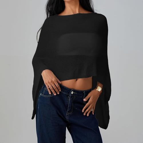 Women Sheer Poncho Top Knit Crochet Lightweight See Through Shawl Summer Shrug Beach Cover Up4