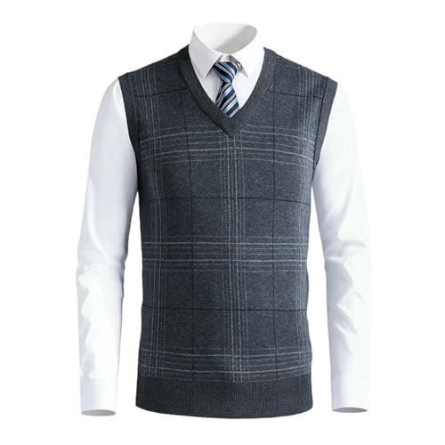Gilet en tricot à carreaux pour homme d'âge moyen pull sans manches d'hiver