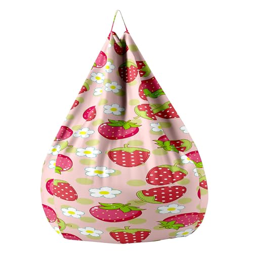 Fasbuy Estampado Fresa Puff, Puff Gigante sin Relleno con Asa, 3D Salon Bean Bag para Almacenaje, Puf Sofa de Color, para Adultos y Niños, Exteriores y Interiores (Dulce,80x90cm)