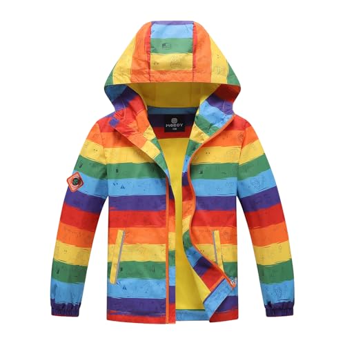 Image of MGEOY Girls Rain Jacket Lightweight Waterproof Hooded Cotton Lined Raincoat Windbreaker for Kids Size 4-12 Years