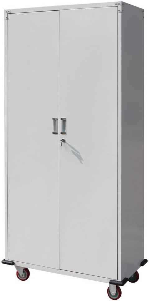 Metal Rolling Storage Cabinet Upright Tool Cabinet Silver