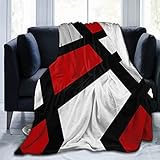 Black and White Throw Blanket, Red Gray Geometric Throw Blanket Flannel Fleece Fuzzy Blanket for...