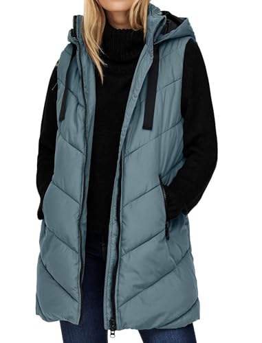 JDY Damen 3/4-lange Steppweste mit Kapuze JDYSkylar Padded Hood...
