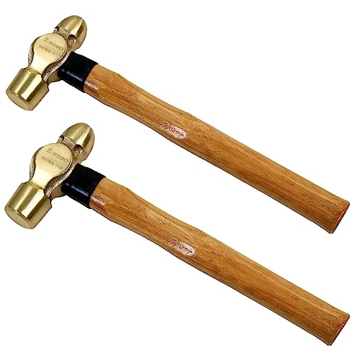 Image of WEDO 2PCS Brass Ball Peen Hammer Set, 12 oz+16 oz(3 /4lb+1lb), Brass Ball Pein Hammer Set with Wooden Handle, Die-Forged, Corrosion Resistant, DIN Standard