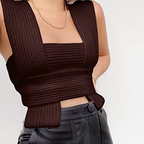 Image of JUMISEE Women's Sexy Wrap Around Strappy Crop Top Knit Multi Wear Sweater Tank Tops Sleeveless Bandage Vest