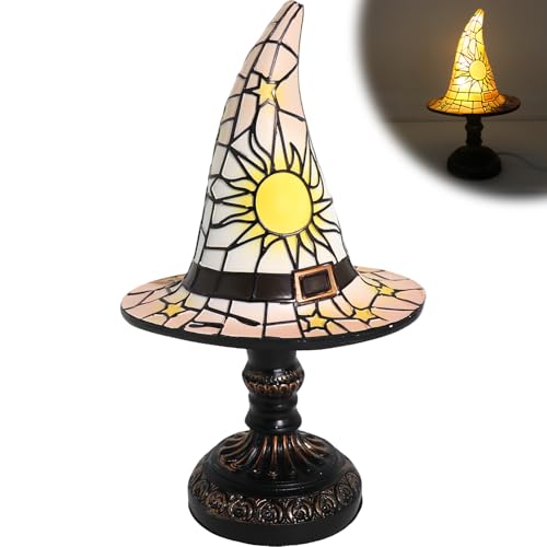OCPBGMS Witch Hat Lamp Stained Glass Resin, Handmade Gothic Witch