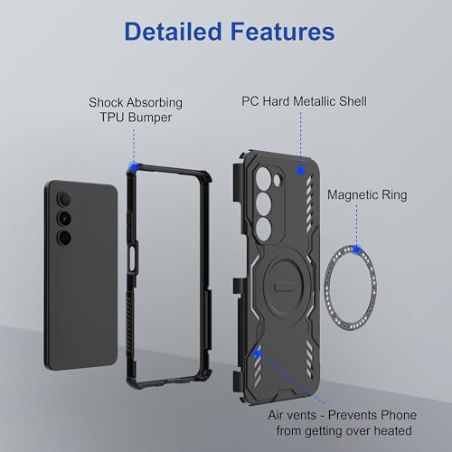 Image of Zapcase Back Case Cover for Oppo K13x 5G | Magnetic Case with Built-in Metal Ring | Supports MagSafe Charger, Wallet & Car Mount | Shockproof Hybrid PC + TPU | Black