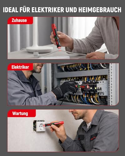 KAIWEETS Spannungsprüfer Berührungsloser NCV, Duale Empfindlichkeit 12/48–1000V AC Berührungsloser Phasenprüfer, Live/Neutral-Erkennung, Signalton & LED Alarm, CAT III 1000V, Taschenformat
