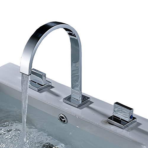 Rozin Two Handles Bath Mixer Taps Widespread Waterfall Bathroom Sink Faucet or Bath Tub Faucet Chrome Unique Designer Vanity Cooper Plumbing Fixtures Roman Tub Faucets Glacier Bay Faucets