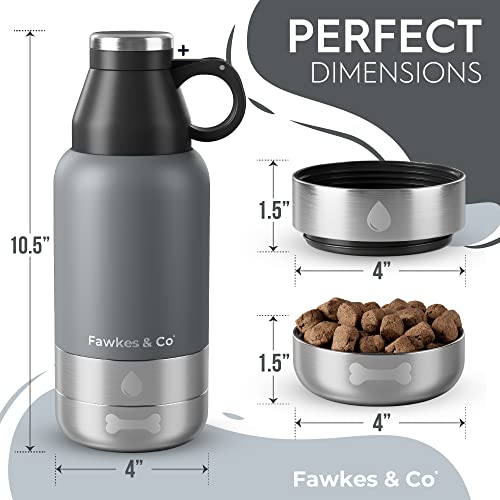 Fawkes & Co Dog Water Bottle | Portable Dog Water Bottle Dispenser | Puppy Travel Pet Dog Water Bottle Bowl | Thermos Canteen Insulated Stainless Steel Dog Water Bottle With Bowls Attached | 32Oz Gray #TOP1