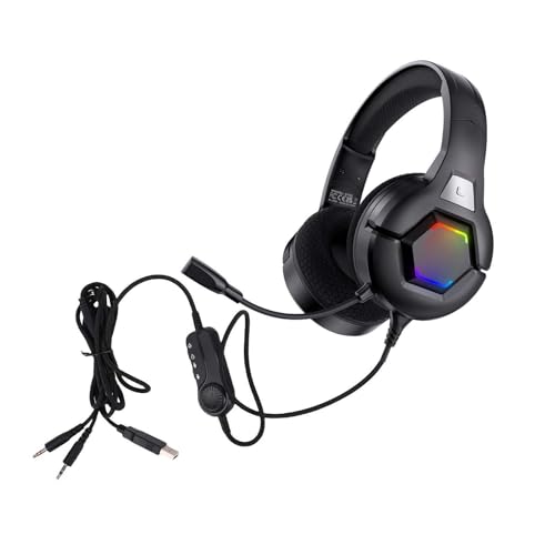 Kavolet Auriculares para Juegos RGB con Micrófono Omnidireccional e Iluminación RGB Dinámica para Jugadores y Streamers. Auriculares Supraaurales Juegos, Ligeros y Cómodos (Negra)