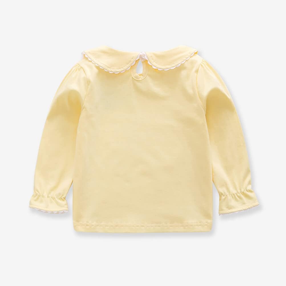 Baby Girl Long Sleeve Blouses Solid Color Doll Collar T-Shirt Toddler Kids Cotton Top Bottom Yellow 2-3T - Image 2