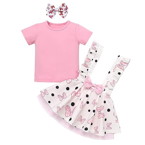 Toddler Baby Girl Birthday Dress Short Sleeve T-shirt + Suspender Skirt + Headband 3PCS Casual Summer Outfit