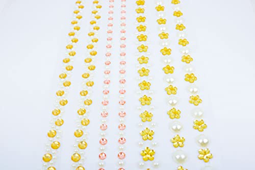 Adesivo Pet - Cartela de Adesivo Mix Pérola com Flor Strass Dourada