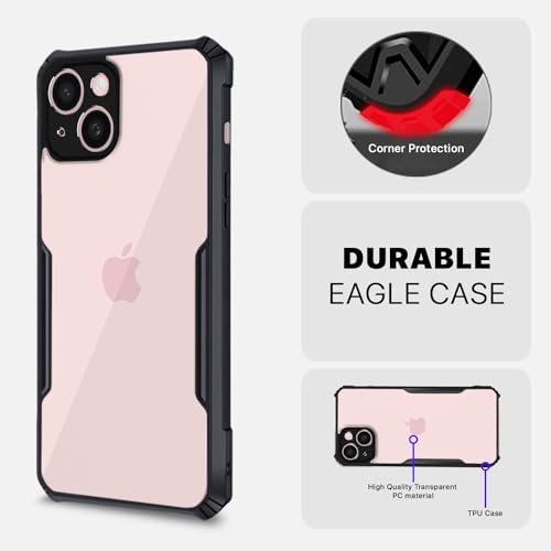 Image of Pikkme Back Cover | Crystal Clear Transparent Back | Ultra Hybrid | Full Camera Protection | Raised Edge | Bumper Back Case for iPhone 15 Plus (Black)