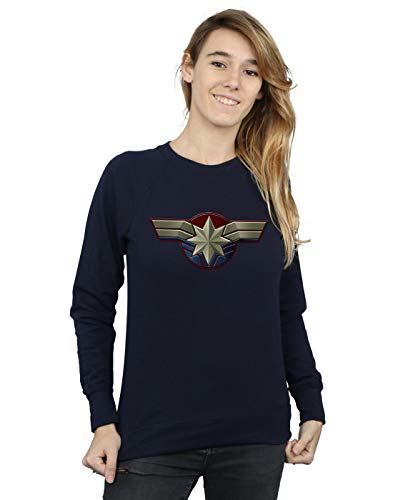 Marvel Women's Captain Marvel Chest Emblem Sweatshirt Navy Blue X-Large
