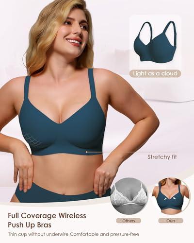 Image of As Fairy Womens Soft Comfortable No Underwire Bras V Neck Seamless Push Up Bralettes Full Coverage Tshirt Brassiere