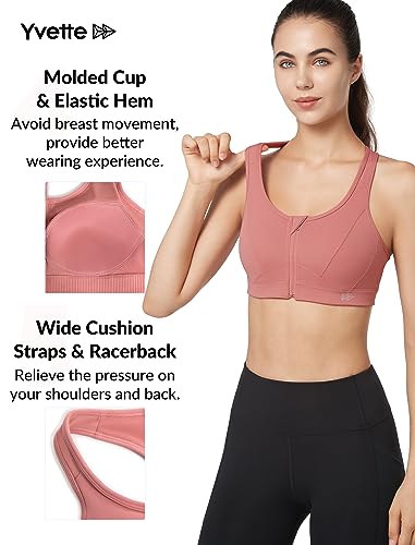 Image of Yvette Zip Front Sports Bra - High Impact Sports Bras for Women Plus Size Workout Fitness Running