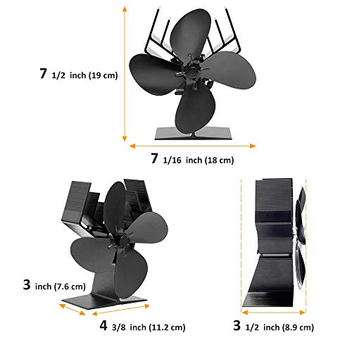 Galafire 4-Blades Heat Powered Wood Stove Fan + Magnetic Thermometer, 122°F Start Non Electric Eco Fireplace Fan For Gas/Pellet/Log/Wood Burning Stoves, Silent Operation, 2-Years, V366, Black #TOP4