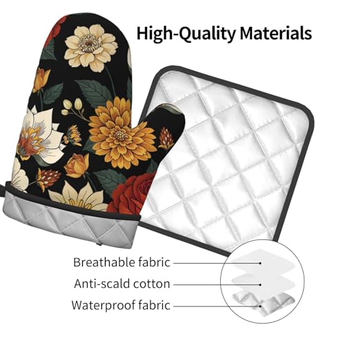 DZGlobal Boho Floral Oven Mitts and Pot Holders Sets of 2 Vintage Kitchen Mitts Bohemian Flower Hot Pads for Cooking Baking Grilling by DZGlobal - Image 4