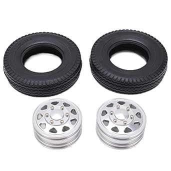 Metal Front Hub with Tires, Stable Metal Alloy Front Hub with Rubber Tires Wear Resistant High Strength Reliable for 1/14 RC Car for Trailer Tractor(silver)