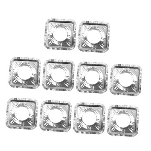 ROMISBABA Lot de 10 Housses Carrées en Papier D'aluminium Résistant à La Chaleur l'huile pour Brûleurs De Cuisinière à Gaz, Protection Réutilisable Cuisine Propre Et Entretien Facile