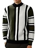 Picture of Mens Vintage Sweaters Striped Patterned Pullover Sweater Casual Business Stylish Sweater Army Green