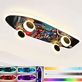 32W LED Dimmbar Deckenleuchten für Kinder, RGB Lampen Kreativ Skateboard Design Deckenlampe Kinderzimmer Mädchen mit Fernbedienung and APP, Acryl Schirm Junge Schlafzimmer Deko Leuchte L60cm A