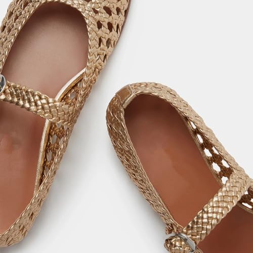 Women's Woven Ballet Flats Shoes Metallic Buckle Strap Round Toe Mesh Mary Jane Flats Casual Comfortable Ballerina Flat Shoes4