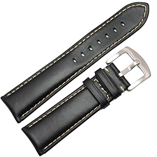 Bracelet de montre en acier noir et marron 18-24mm avec boucle argentée élégante