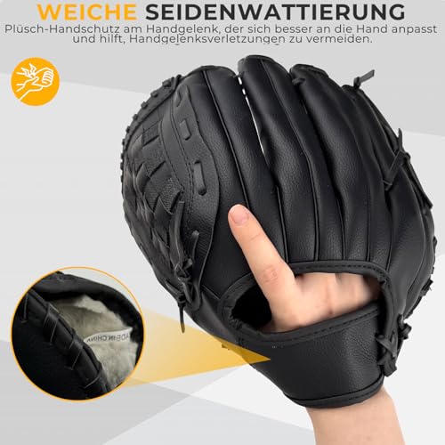 LeapBeast Rechte Hand Baseball Handschuhe, Softball Handschuhe mit 1 Ball, Erwachsenen Baseball Training Wettbewerb Handschuh Verdicken Dauerhaft Softballhandschuhe (Schwarz, 12.5)
