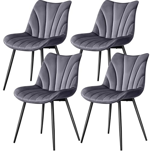 Yaheetech Lot de 4 Chaises de Salle à Manger avec Dossier Chaise de Cuisine Rétro Assise en Velours et Pieds en Métal Gris Foncé