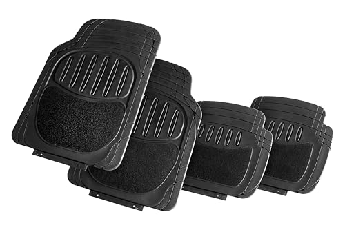 +PWR Car Parts Juego de Alfombras de Goma y Moqueta Lucca para Coche Universales. 94% PVC 6% Poliéster, tamaño 73x49 cm / 49x43,5 cm. Antideslizantes y Recortables. Protege el Suelo Original.