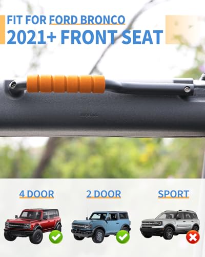 Image of ROADER Bronco Front Grab Handles - Aluminum Orange Non-Slip Roll Bar Handles for 2021-2023 Ford Bronco 2 /4 Door, Interior Accessories (Not Fit Rear Seat)