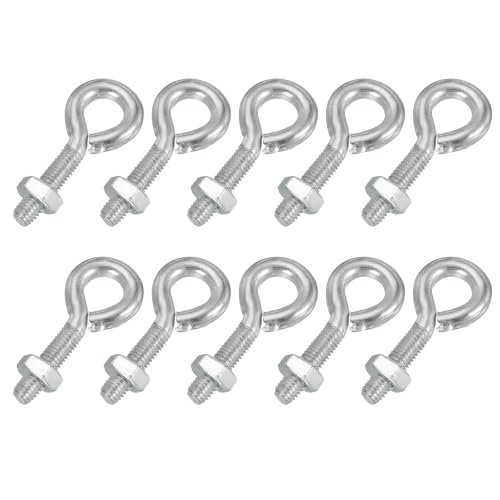 Image of PATIKIL M8x30mm Eye Bolts, 10 Pcs Carbon Steel Threaded Eyebolt Eye Hooks Screws with Nut for Hanging or Securing Cables Silver