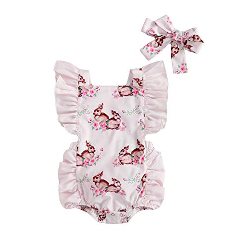 KOSUSANILL Toddler Baby Girl Easter Romper Sleeveless Ruffle Bunny