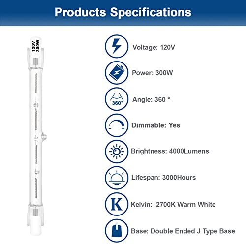 Dumiloo R7S-HB-300W-5 Halogen Bulbs 300W Dimmable 120V 118Mm T3 J Type Floodlight Bulb With Long Lifespan, 2700K Warm White Linear Double Ended Light Bulbs For Work, Security, Landscape Lights, Floor Lamps thumb #2