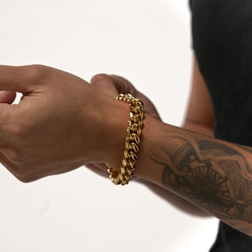 14K Gold Plated Miami Cuban Link Bracelet for Men 12MM Stainless Steel Hip Hop Chain in Gift Box3