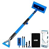 E-SDS 60” Snow Broom Ice Scraper Bendable Snow Remover for Cars with 12.2” Foam Head, Extendable Snow Brush for Car, Truck and SUV, Blue