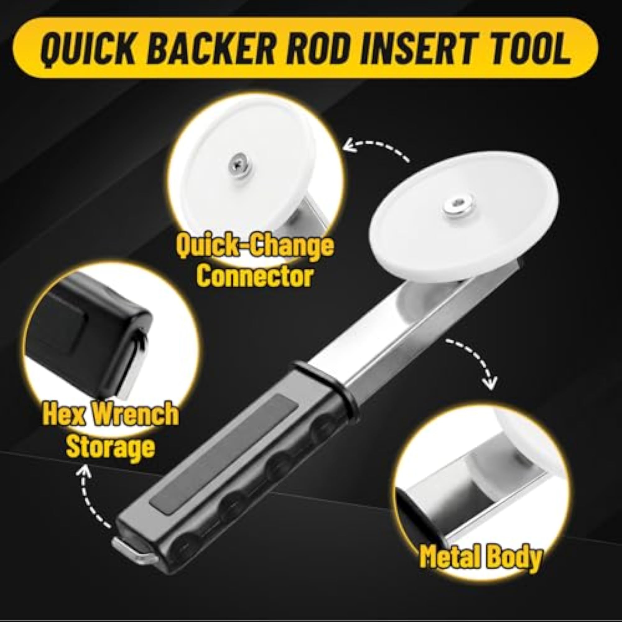 Backer Rod Insertion Tool with Interchangeable Wheels